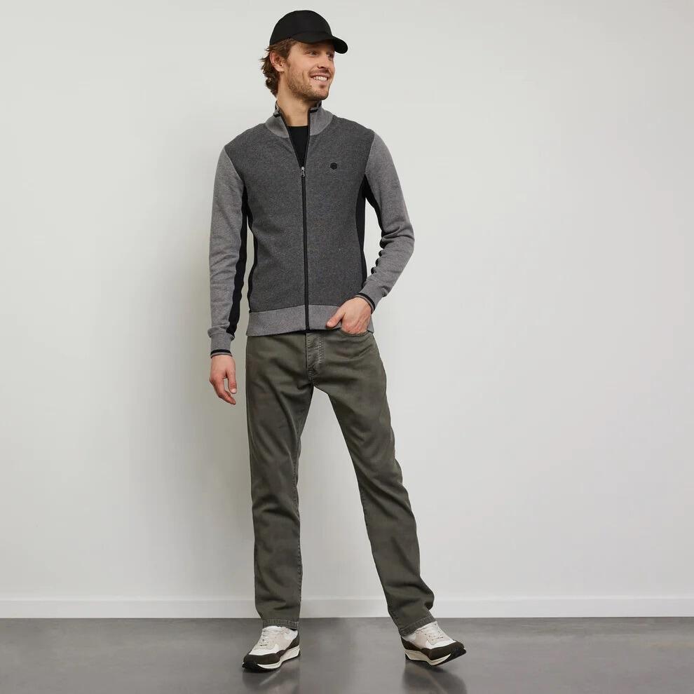 Eden Park Men’s grey zip-up cardigan with ribbed collar and color-block sleeves