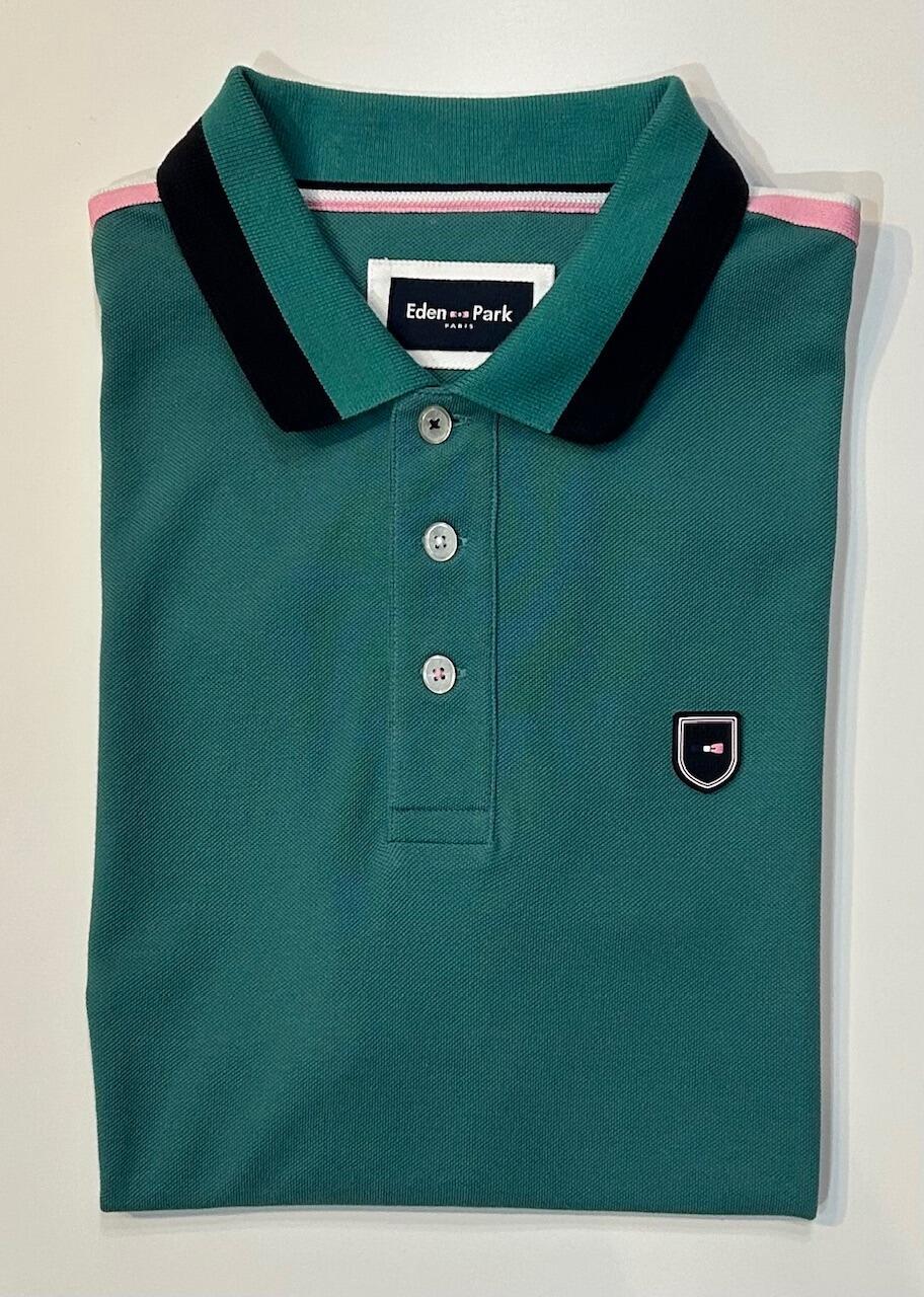 Eden Park Shoulder Stripe Polo in Green