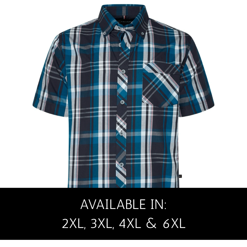 Kam Jeanswear big men's button down collar check shirt (Navy/Teal)