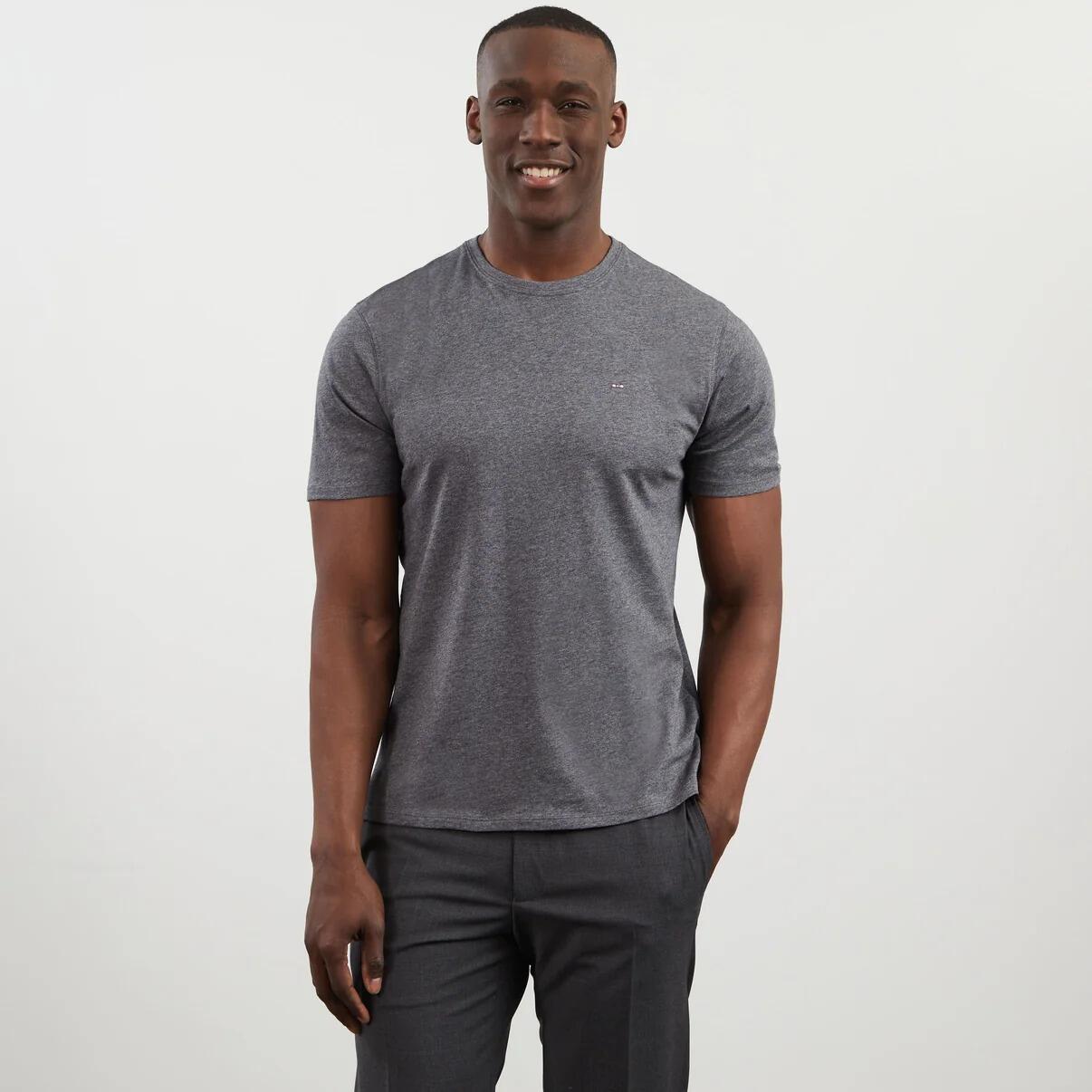 Eden Park Plain charcoal short‑sleeve T‑shirt with crew neckline for men, sizes M to XL
