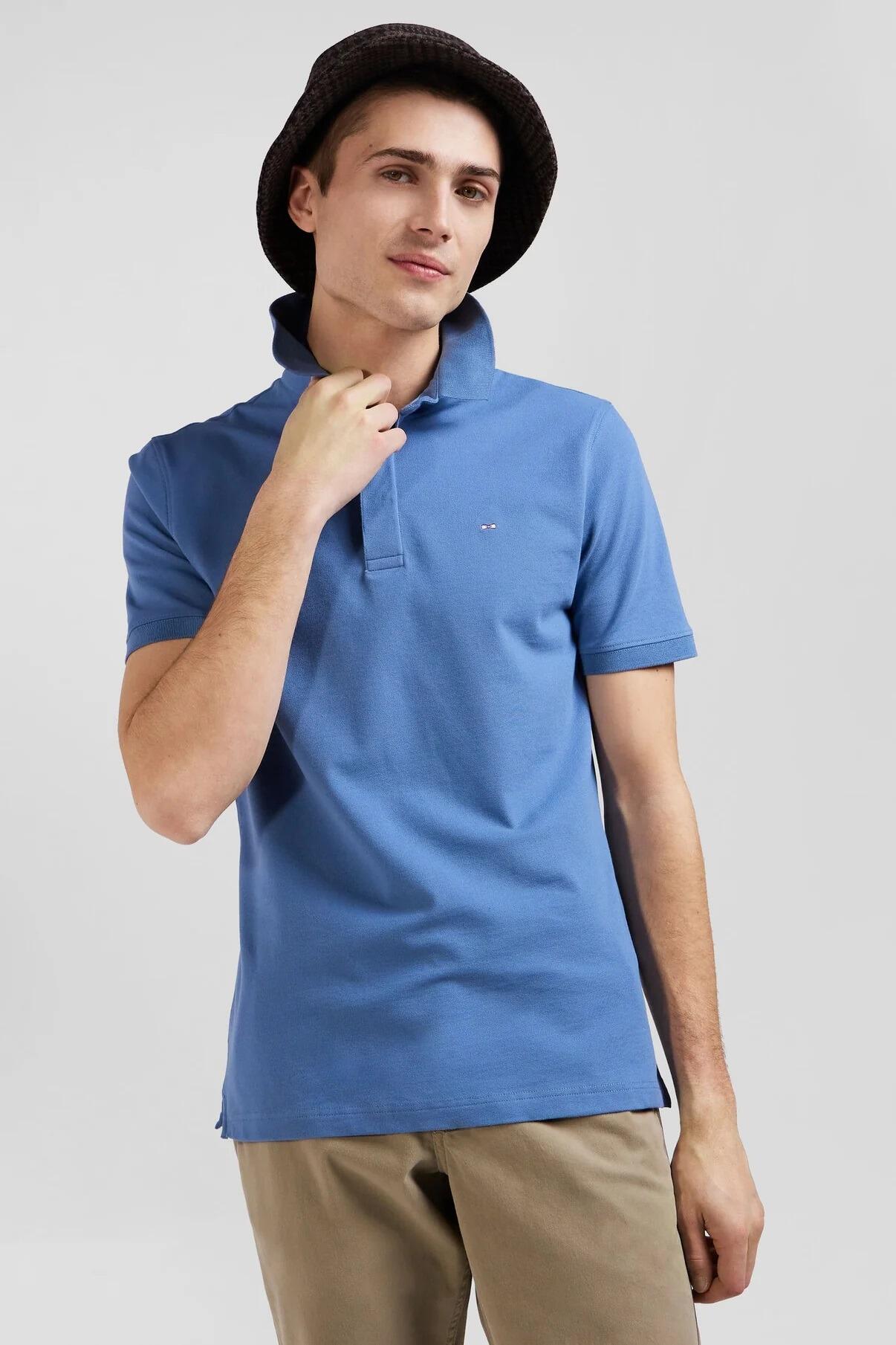 Eden Park mid blue plain polo shirt with ribbed collar and embroidered bow tie emblem, sizes M–5XL