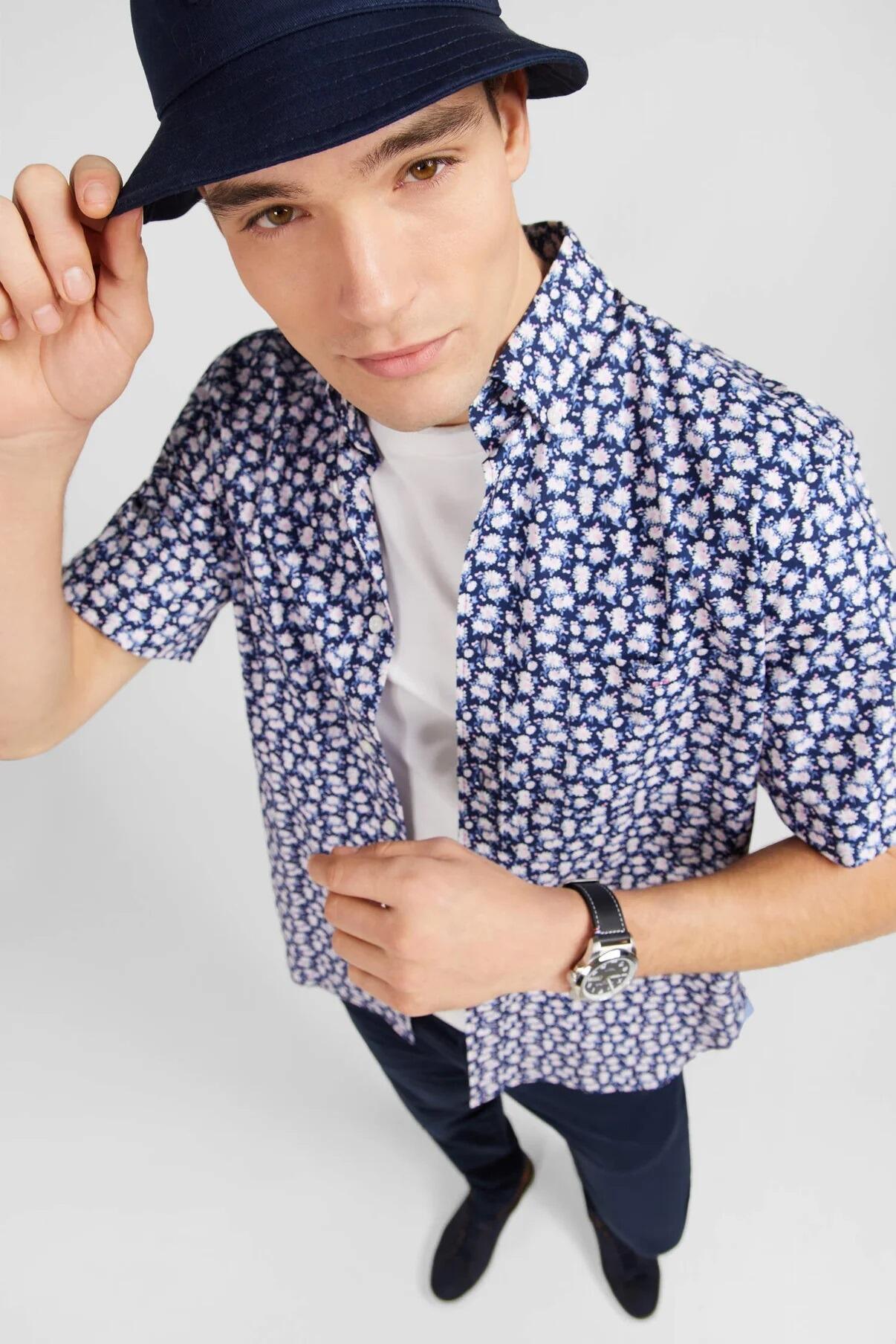 Eden Park Casual men’s short-sleeve shirt in pink with floral print