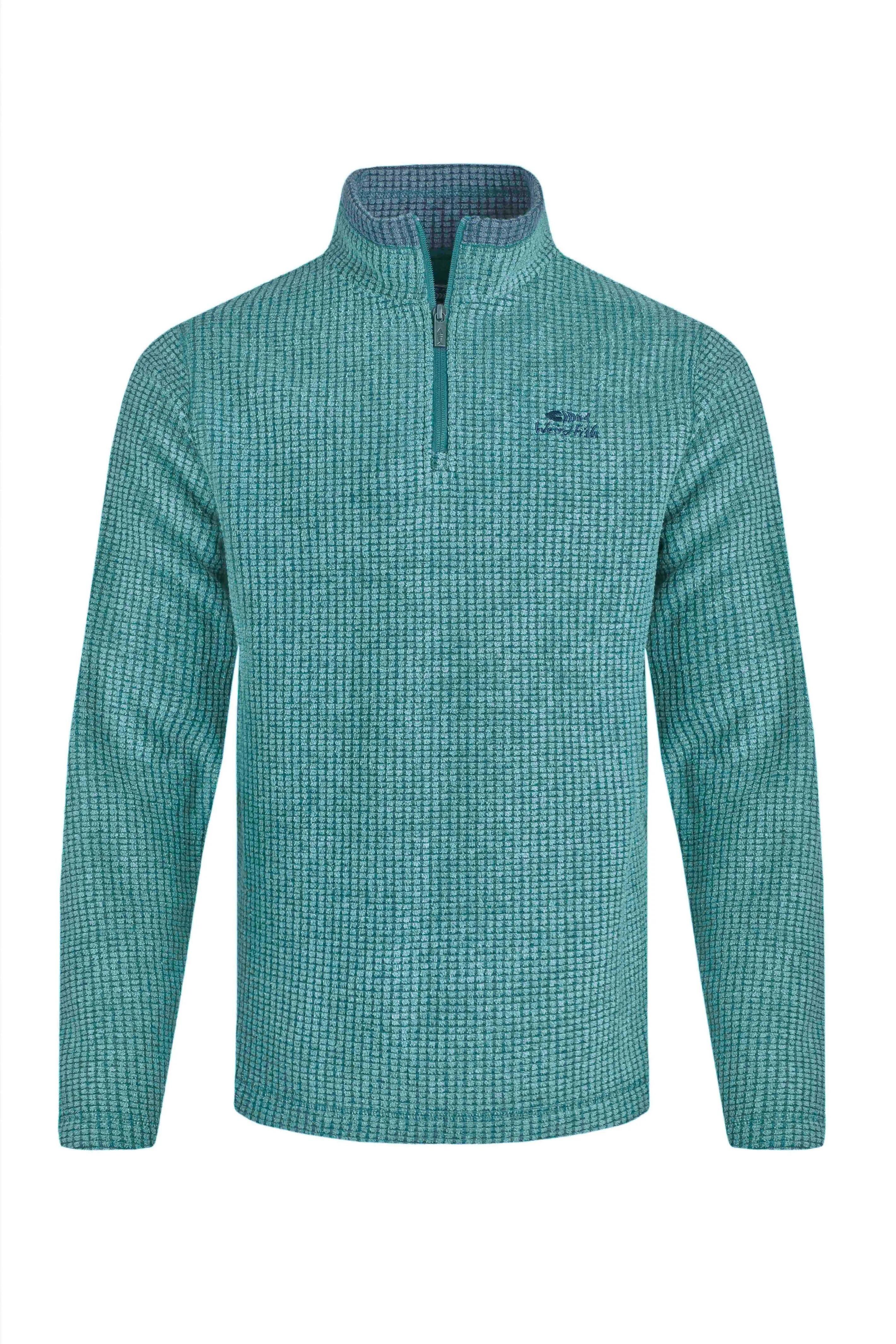 Weird Fish Plus-size leaf green grid-pattern fleece sweatshirt with zip collar, sizes 2XL, 3XL, 4XL, 5XL