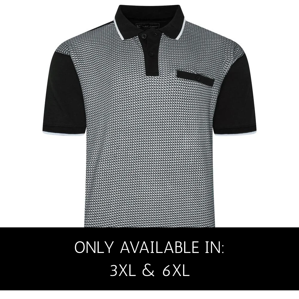 Men's Polo Shirt with Mini Geometric Pattern (Black)