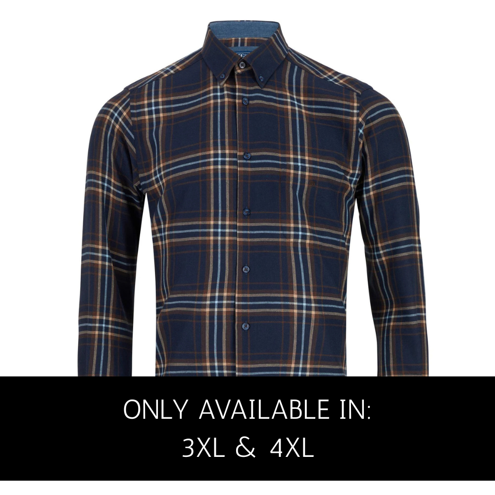 Long sleeve Navy multi check shirt for larger men from Douglas & Grahame