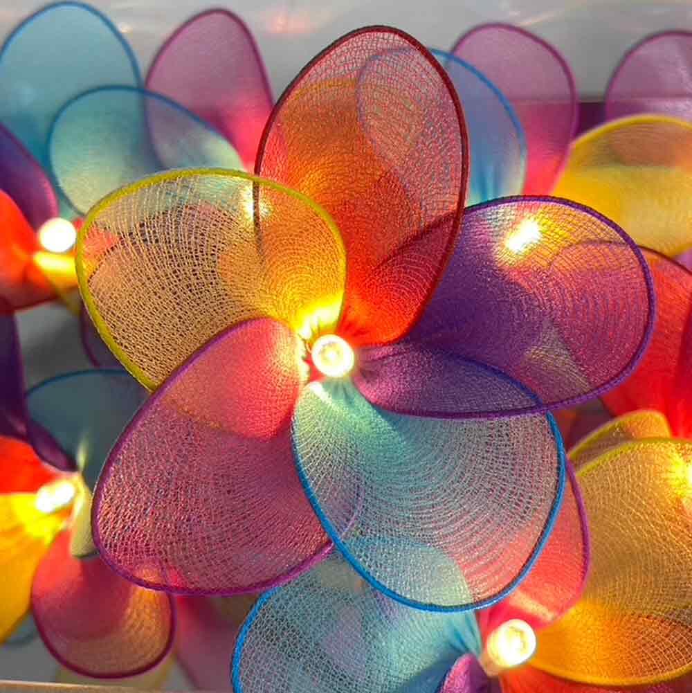 Daisy Fairy Lights in the Kaleidoscope Colourway – Handcrafted Translucent Fabric Flowers