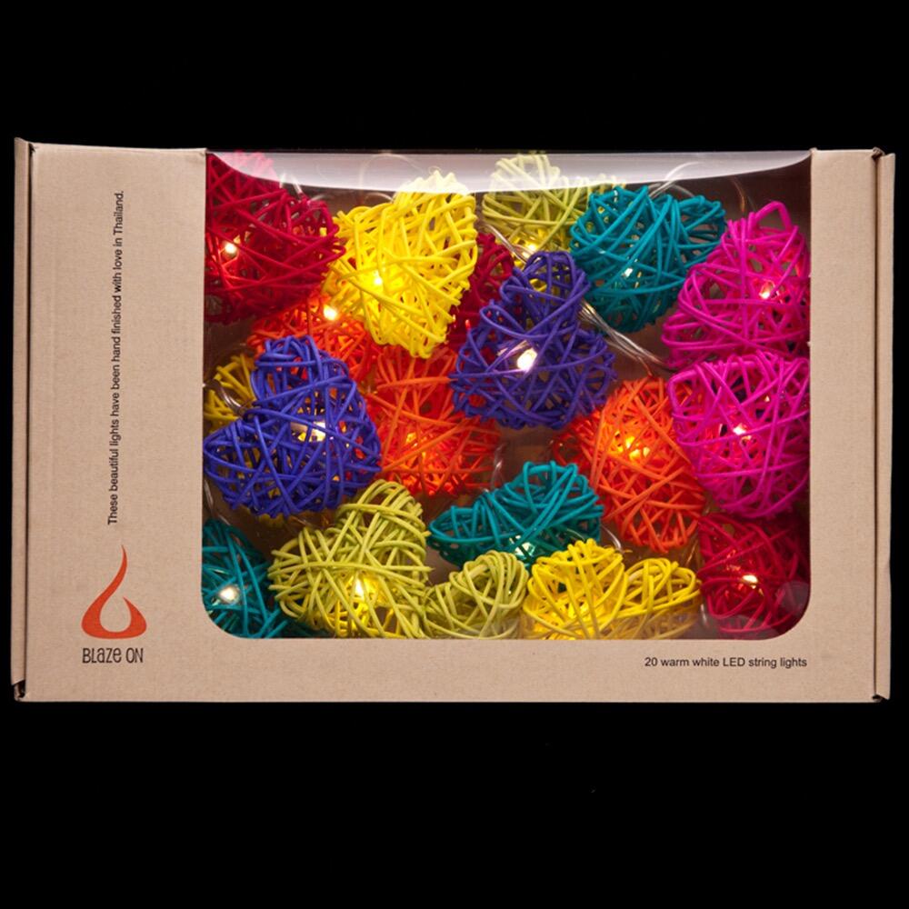 Blaze On Wicker Heart 20 fairy lights in Rainbow
