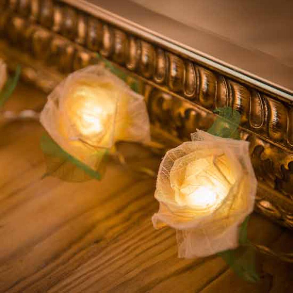 Handcrafted Cream Cabbage Rose Fairy Lights with 30 Warm White LED Lights by Blaze On