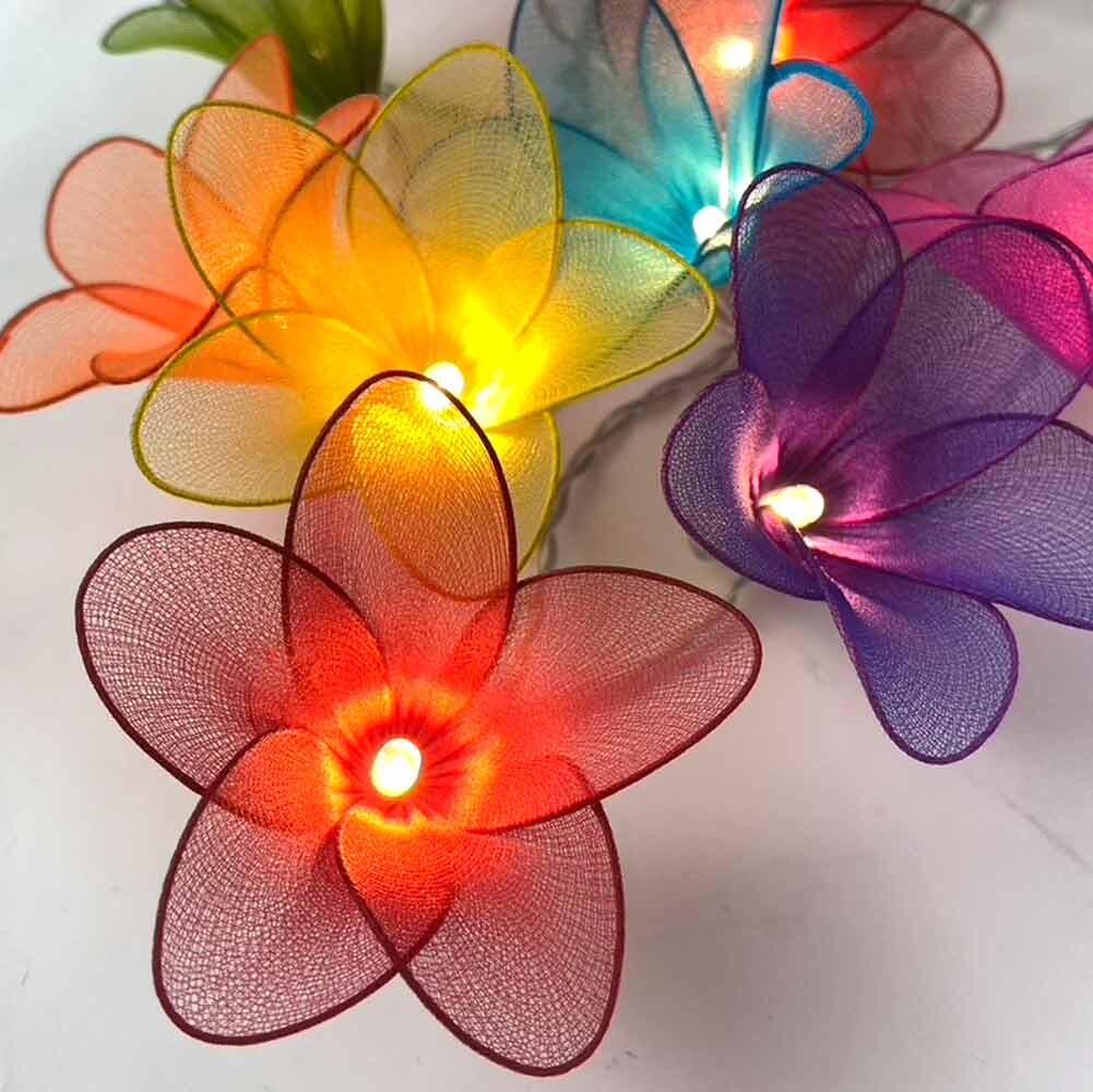 Daisy Fairy Lights in Rainbow Colours – Handcrafted Translucent Fabric Flowers