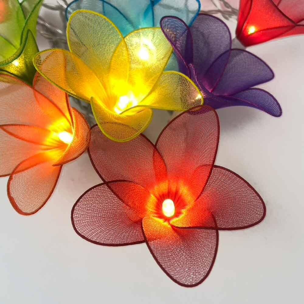Daisy Fairy Lights in Rainbow Colours – Handcrafted Translucent Fabric Flowers