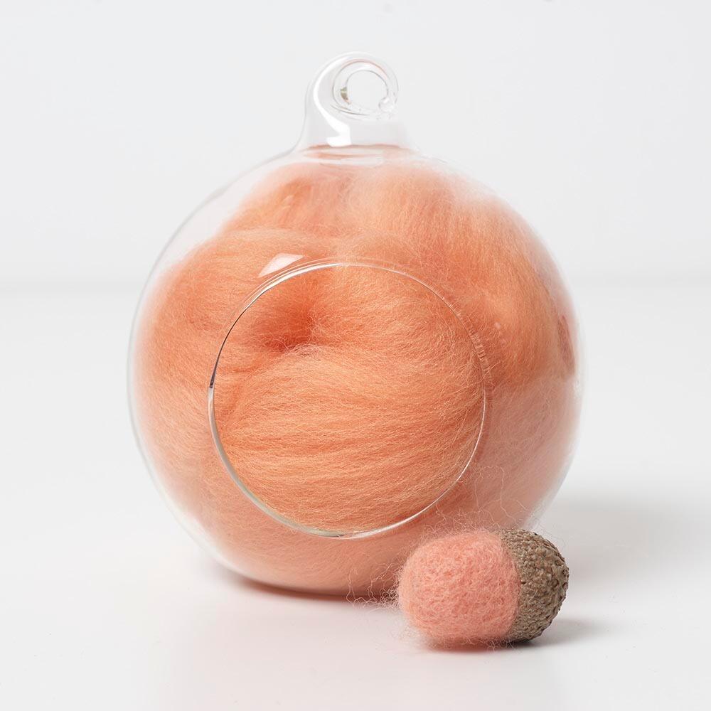 peach 34 merino wool tops for needle felting and spinning in a 10g portion.