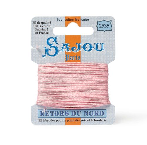 Maison Sajou Retors du Nord embroidery thread card in colour 2535 pink.