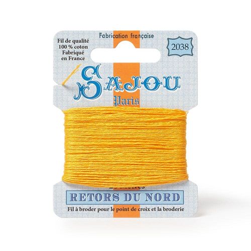 Maison Sajou Retors du Nord embroidery thread card in colour 2038 yellow.