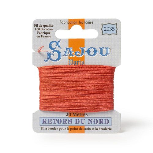 Maison Sajou Retors du Nord embroidery thread card in colour 2035 orange.