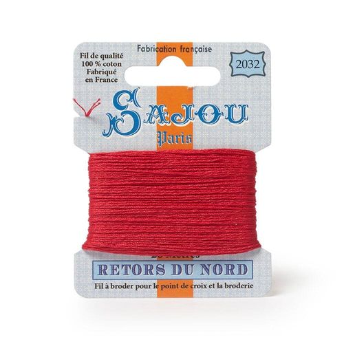 Maison Sajou Retors du Nord embroidery thread card in colour 2032 red