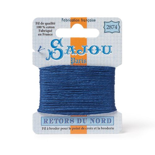 Maison Sajou Retors du Nord embroidery thread card in colour 2874 blue.