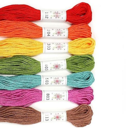 Premium Sublime embroidery threads in the "Fruit Salad" palette, featuring seven complementary shades of 100% Egyptian cotton.