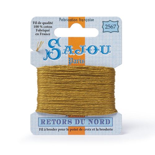 Maison Sajou Retors du Nord embroidery thread card in colour 2567 yellow.