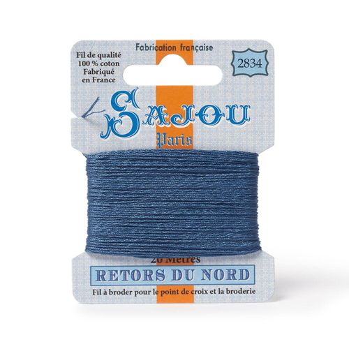 Maison Sajou Retors du Nord embroidery thread card in colour 2834 blue.