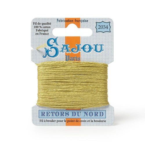 Maison Sajou Retors du Nord embroidery thread card in colour 2034 yellow.