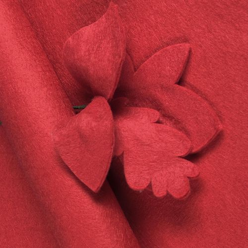Classic bright red wool-blend felt sheet featuring decorative leaf cut-outs, showcasing a soft matte texture and clean, fray-free edges.