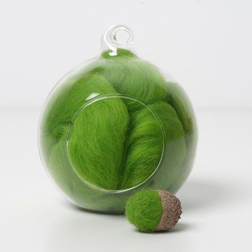 green 50 merino wool tops for needle felting and spinning in a 10g portion.