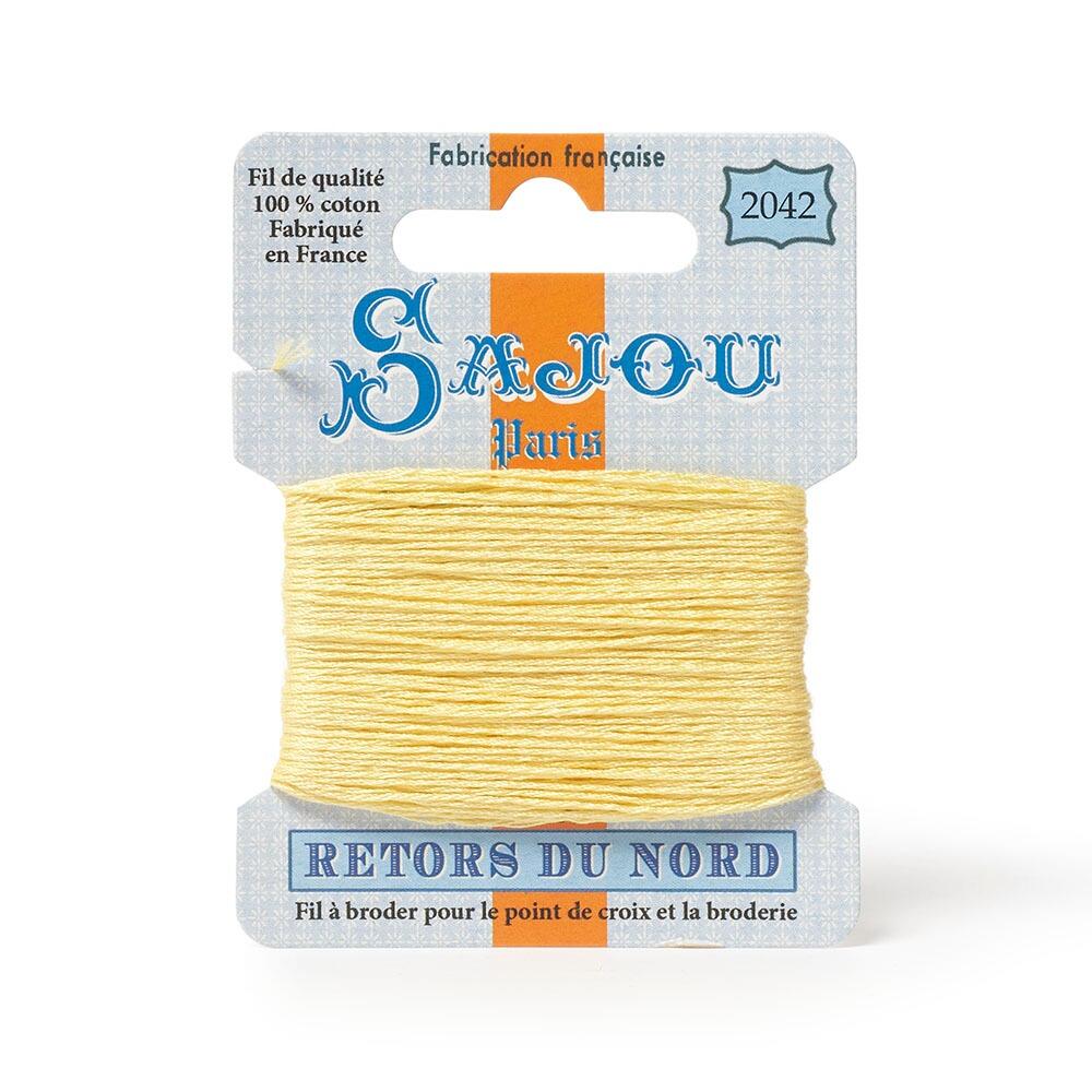 Maison Sajou Retors du Nord embroidery thread card in colour 2042 yellow.