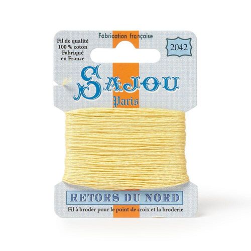 Maison Sajou Retors du Nord embroidery thread card in colour 2042 yellow.