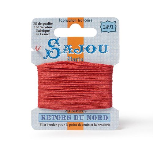 Maison Sajou Retors du Nord embroidery thread card in colour 2491 orange