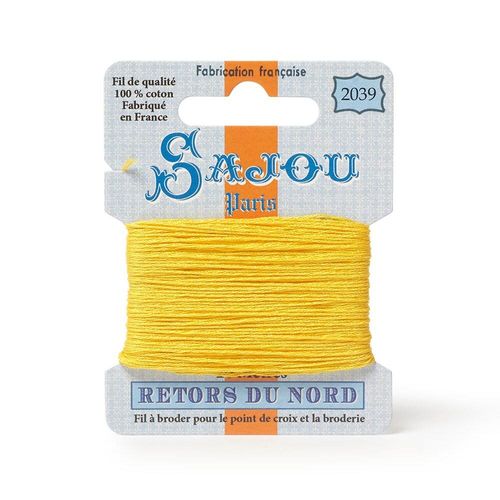 Maison Sajou Retors du Nord embroidery thread card in colour 2039 yellow.