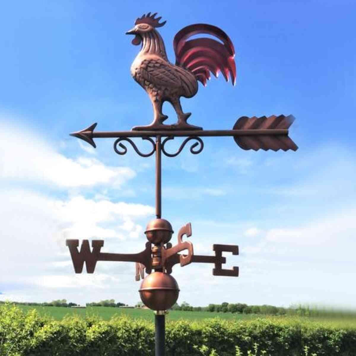 Large copper red rooster weathervane