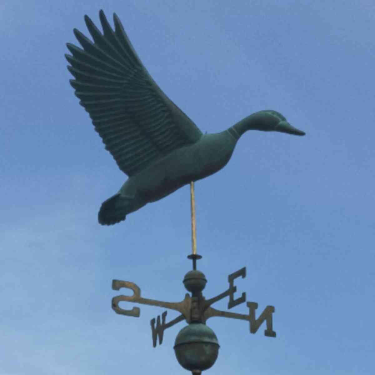 Large copper weathered flying duck weathervane