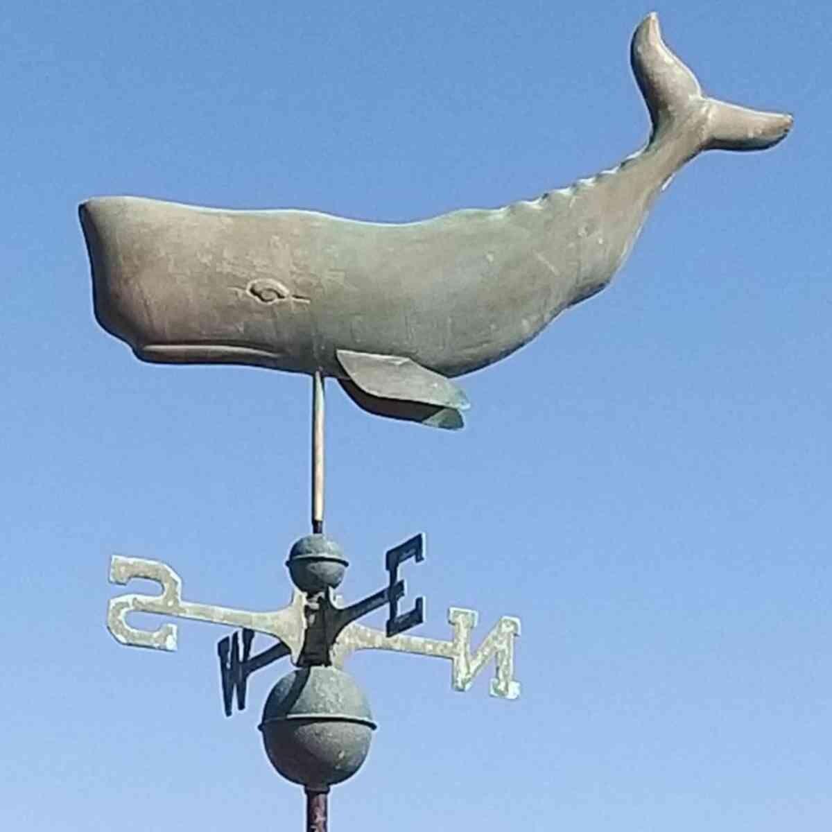 Large copper weathered whale weathervane