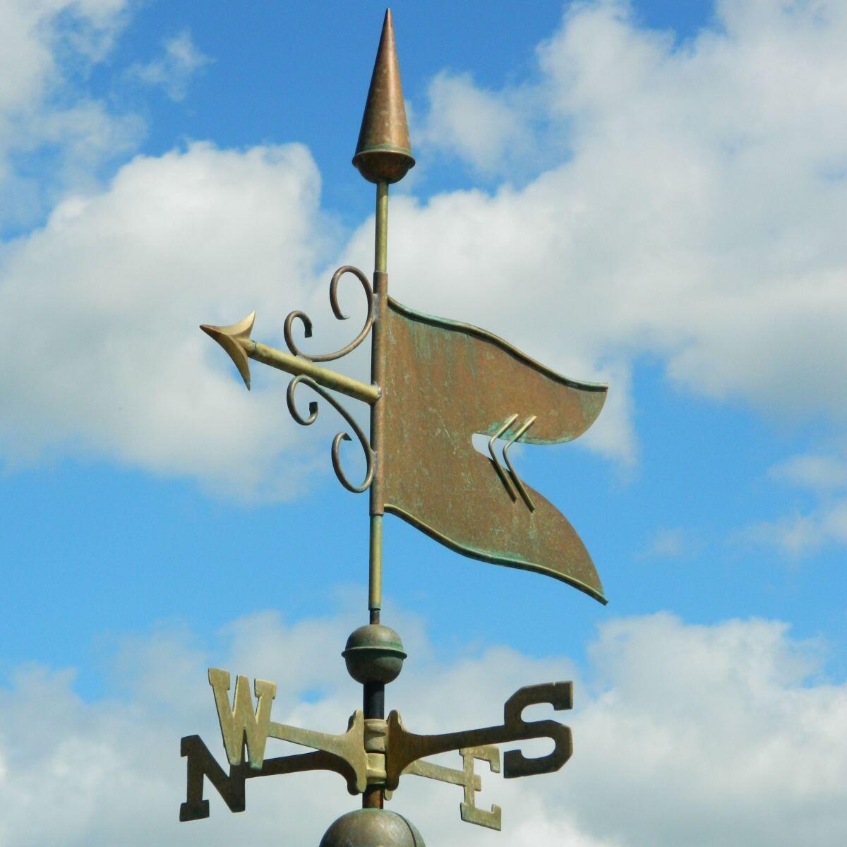 Large handmade copper vintage banner weathervane
