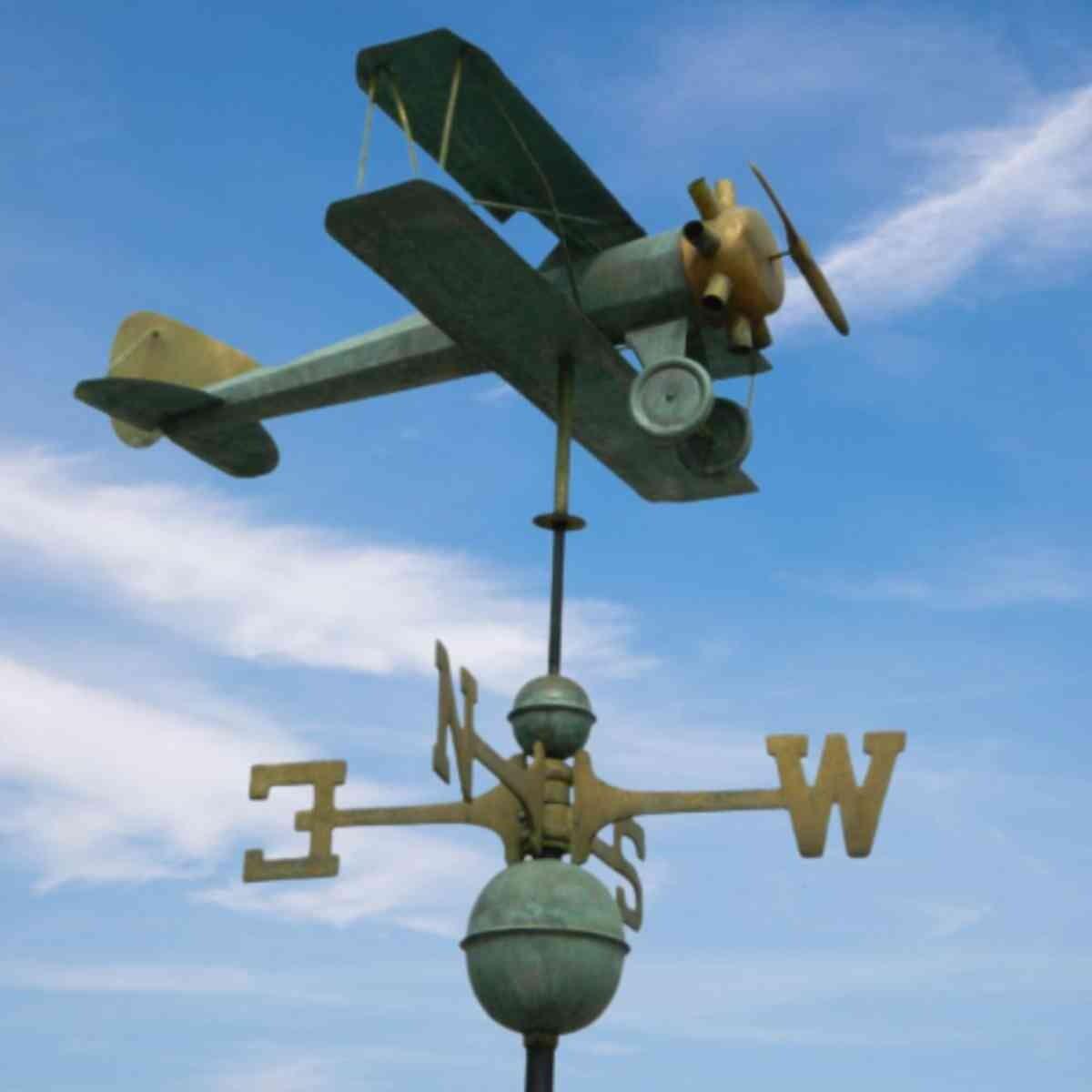 Large pure copper antique verdigris biplane weathervane