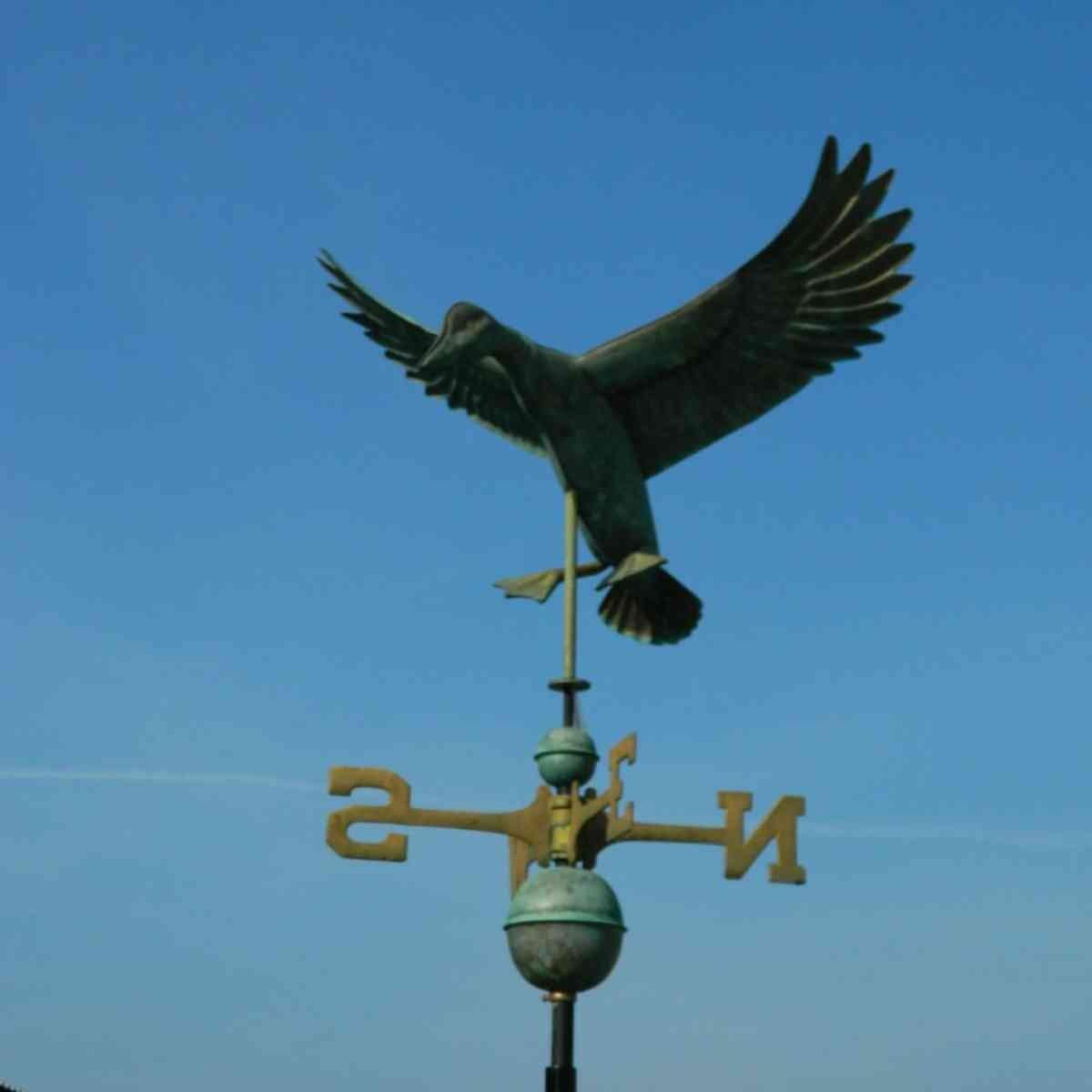 Large pure copper landing duck weathervane vintage aged verdigris