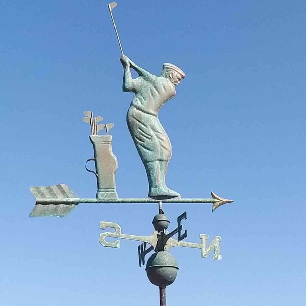 Large pure copper verdigris weathered golfer weathervane