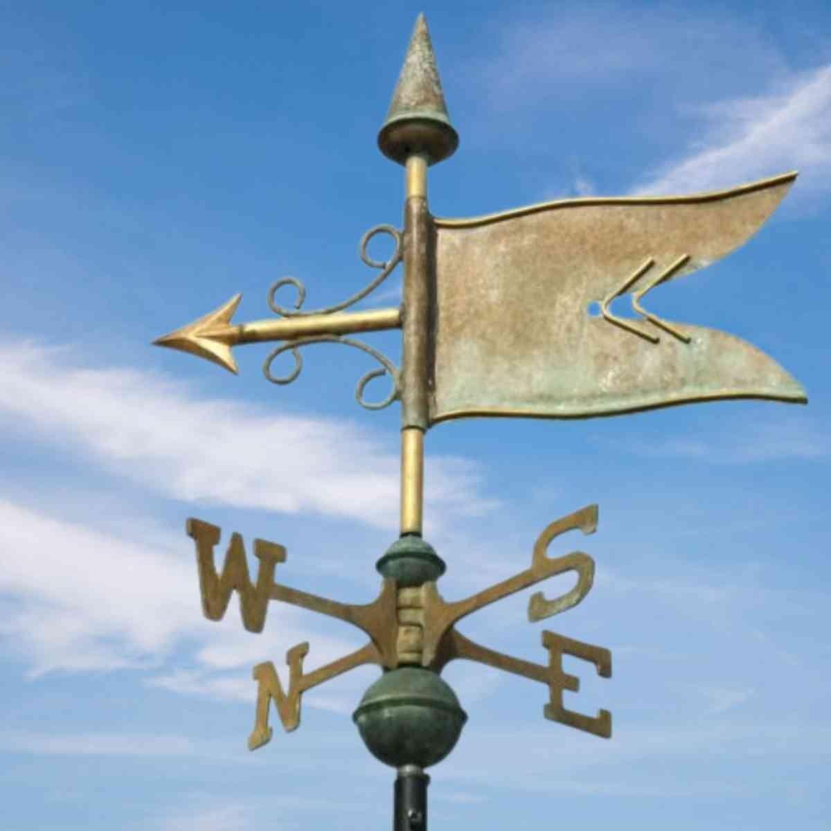 Medium genuine copper weathered verdigris banner weathervane
