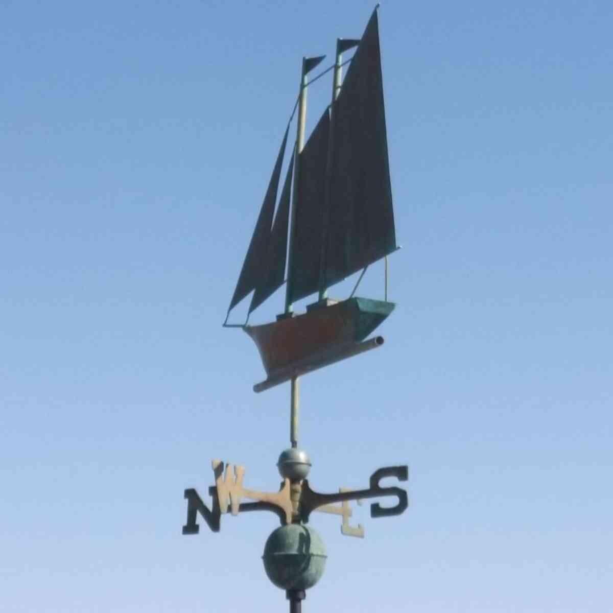 Large verdigris schooner weathervane