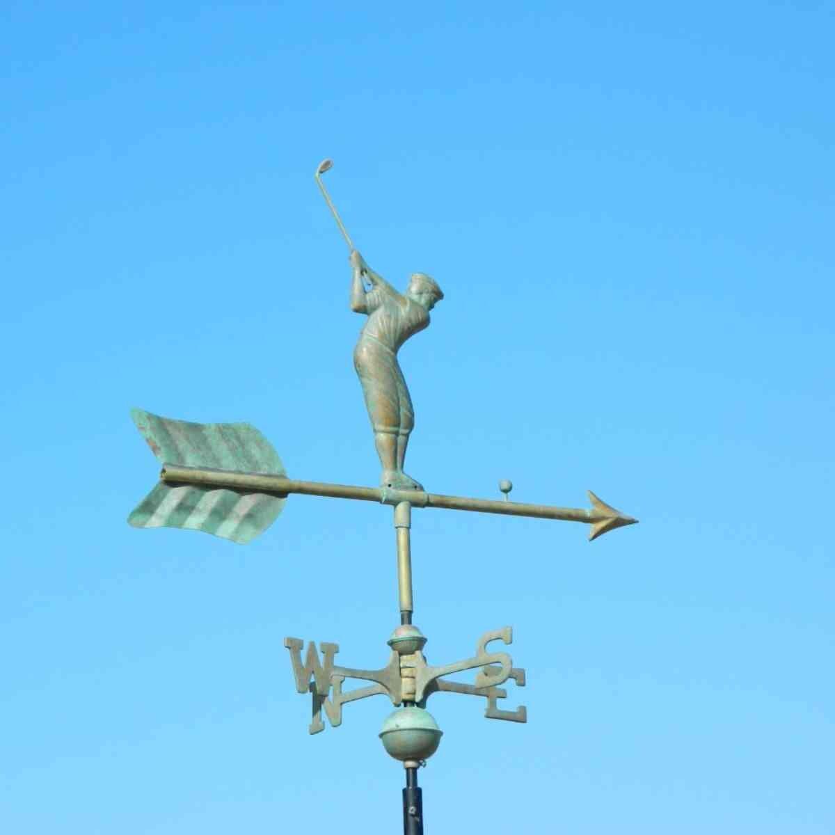 Medium aged verdigris copper golfer weathervane