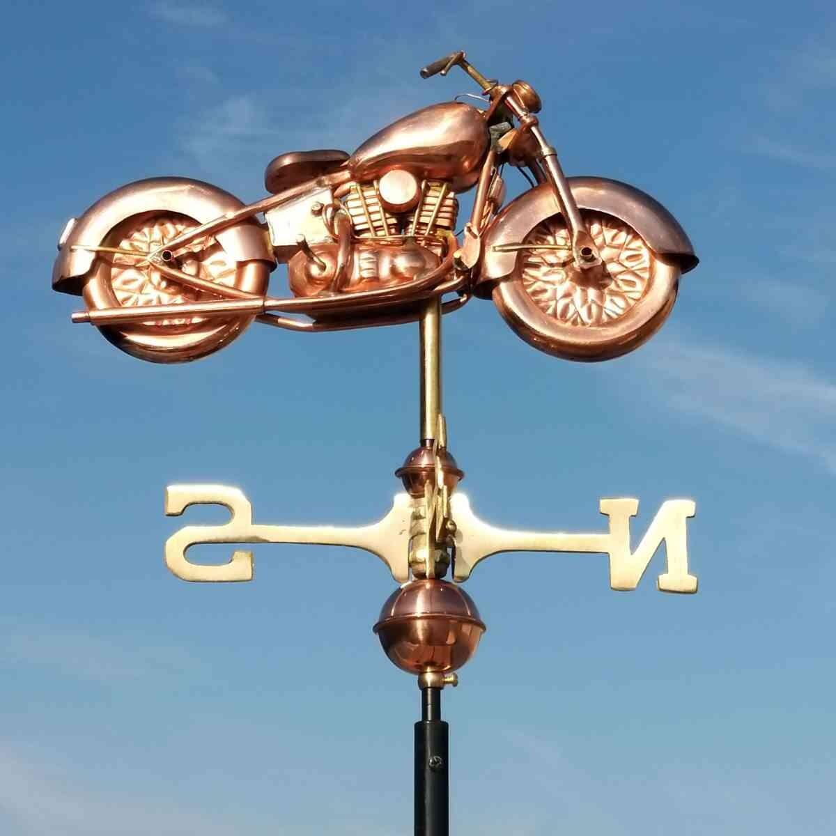 Medium copper motorcycle weathervane