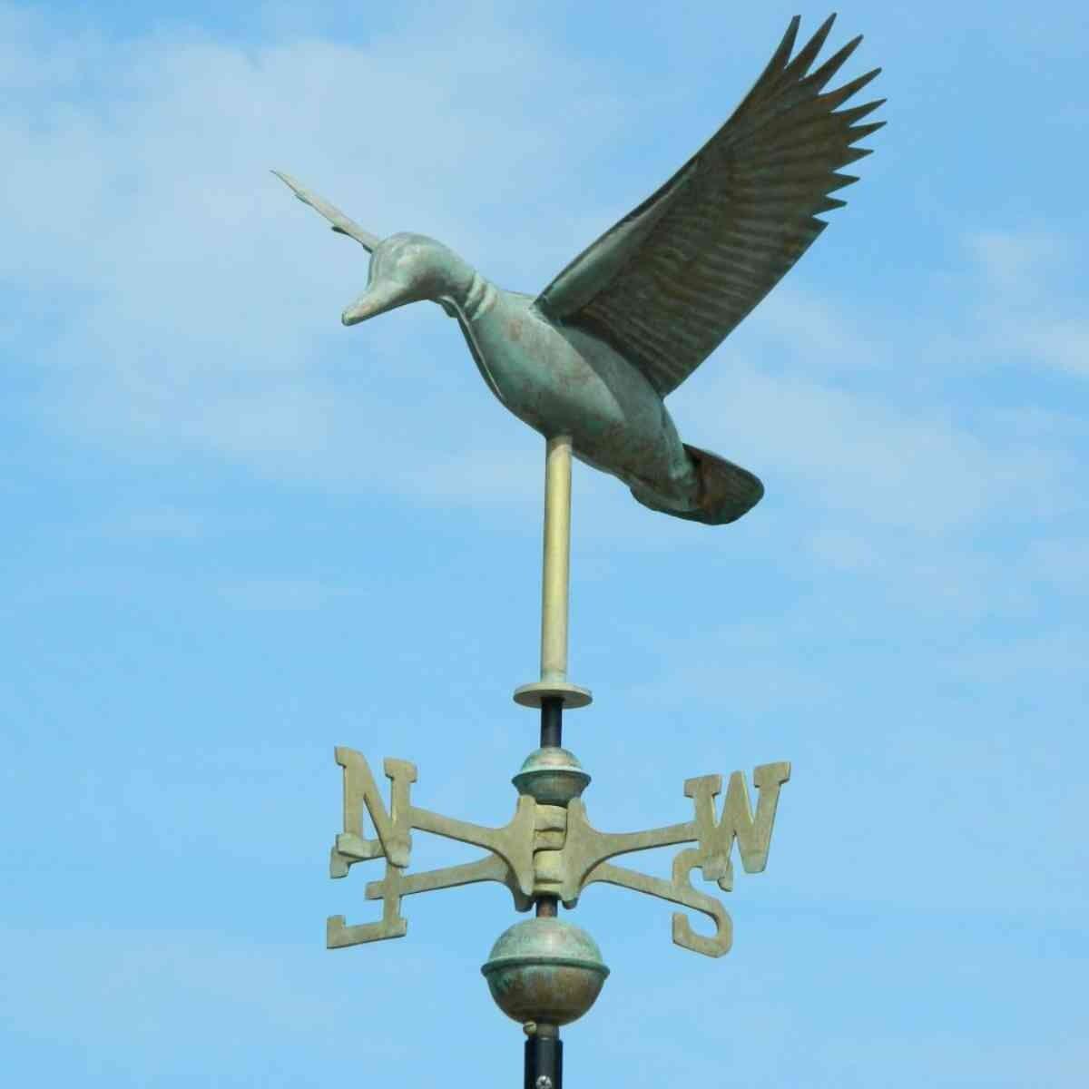 Medium genuine hand crafted copper verdigris flying duck weathervane