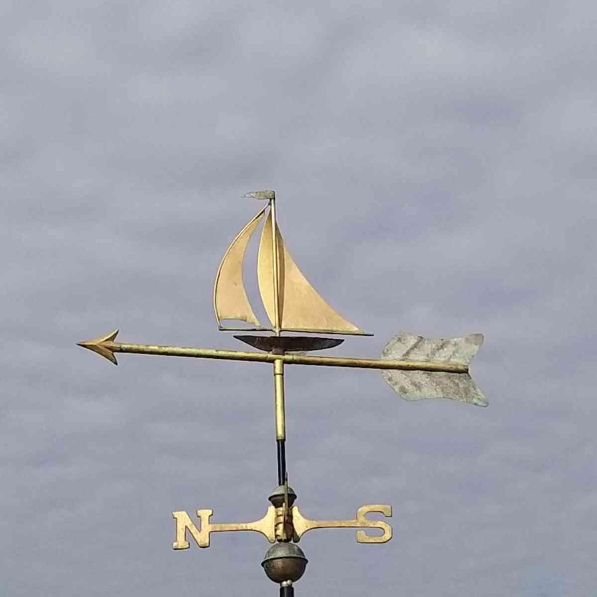 Medium pure copper aged verdigris sailboat weathervane