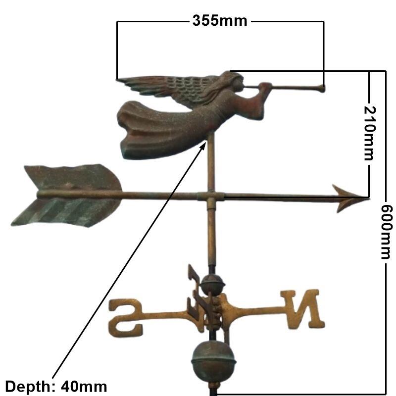 Medium weathered copper angel weathervane