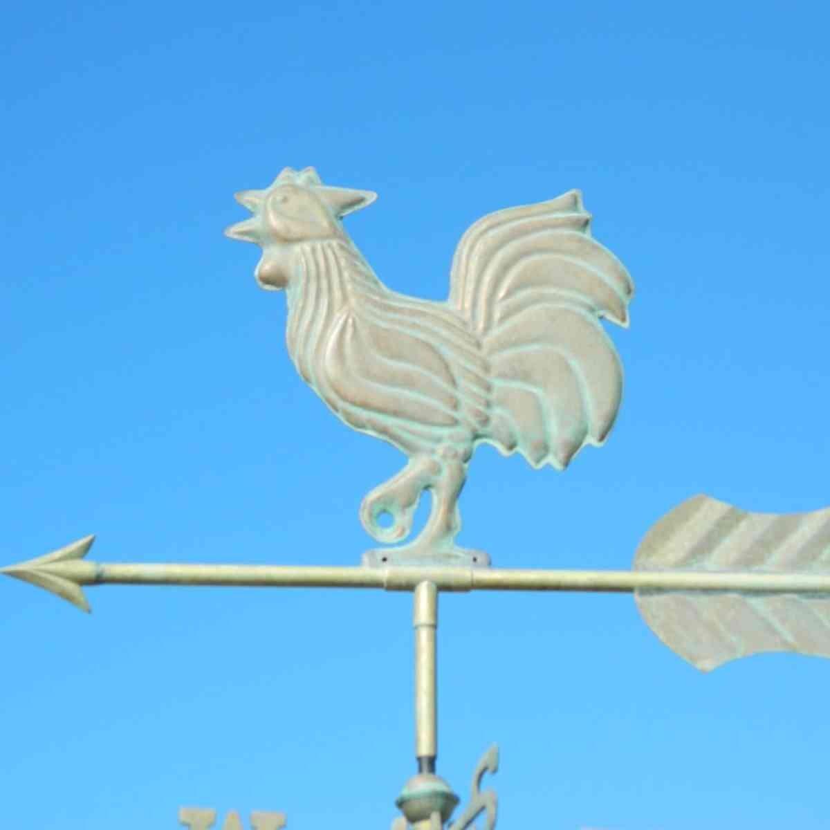 Medium weathered verdigris copper cockerel weathervane