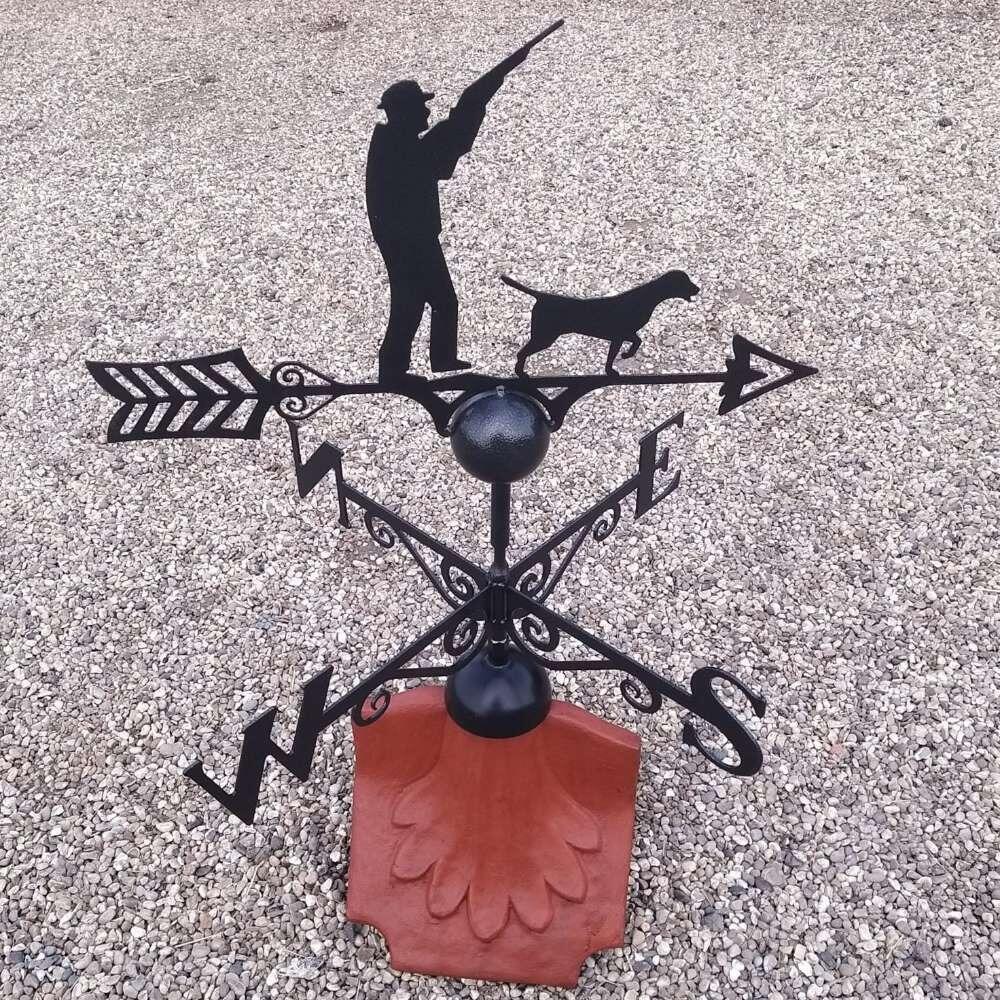 Hunting gun up weathervane on a ridge tile finial fitting with multiple angle options
