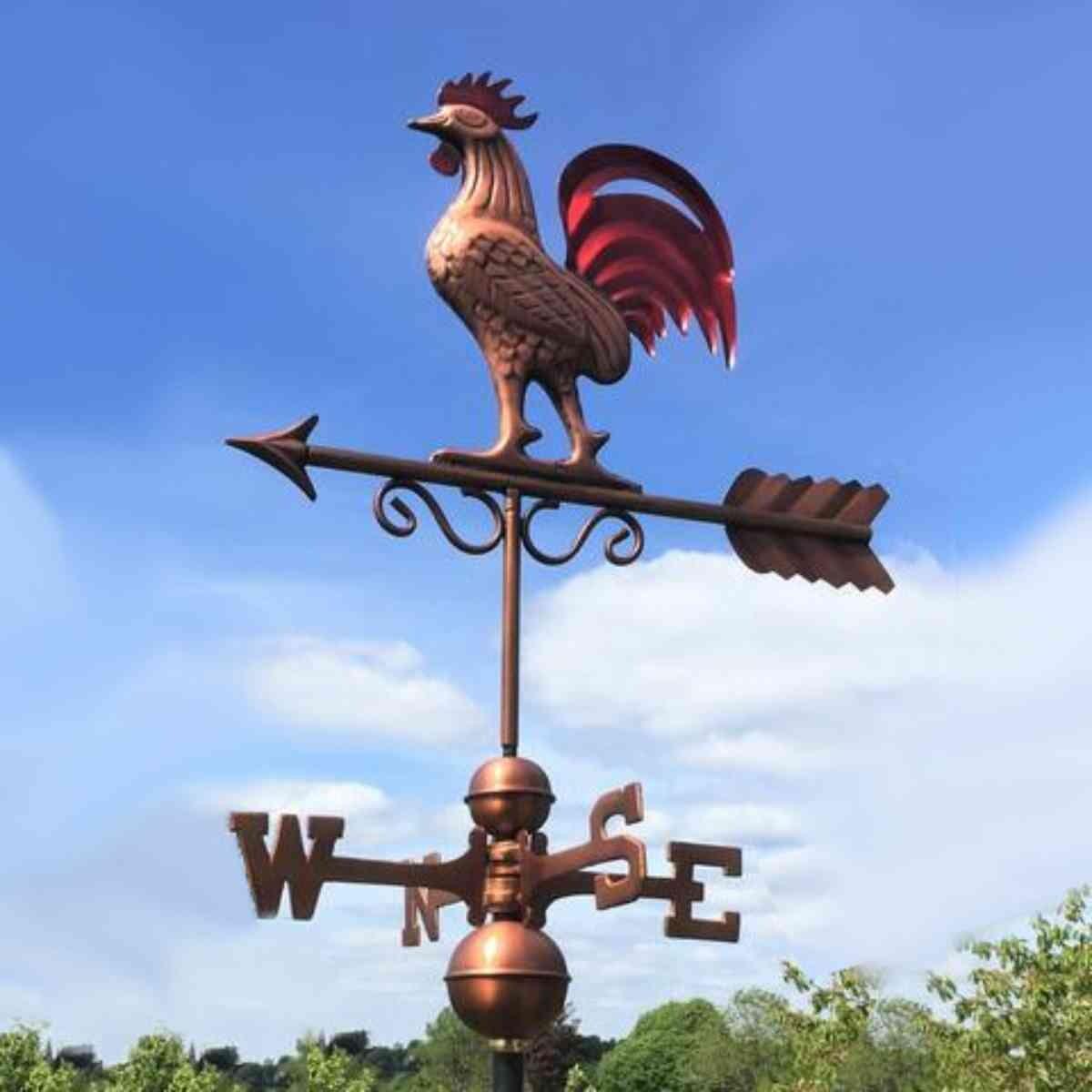 Large copper red rooster weathervane