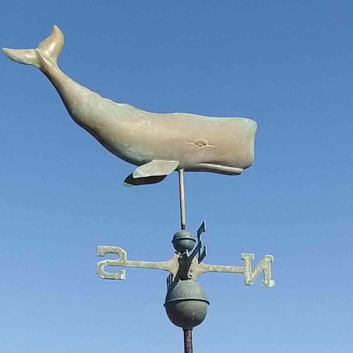 Large copper weathered whale weathervane