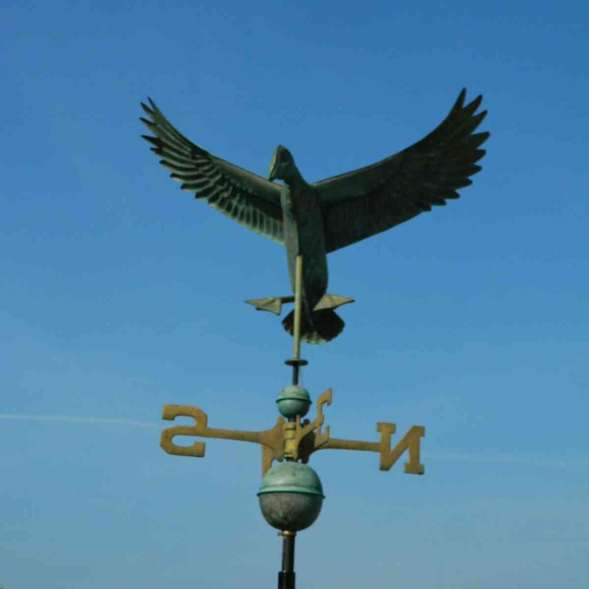 Large pure copper landing duck weathervane vintage aged verdigris