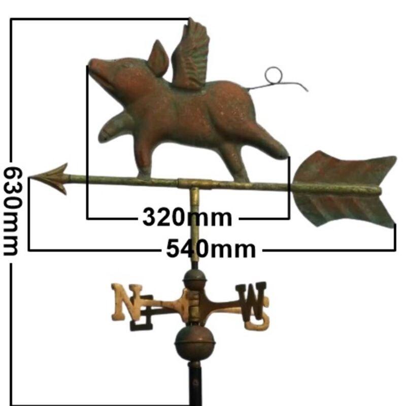 Medium aged copper flying pig weathervane
